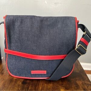 Dooney & Bourke vintage Denim Messenger Bag with Red Trim